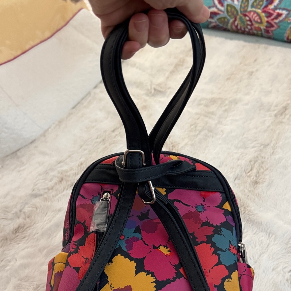 Floral ladies mini Backpack purse - Pink & Yellow & turquoise pattern - Picture 12 of 12